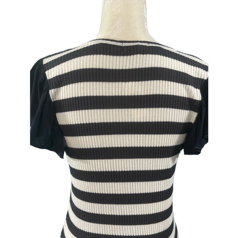 Anthropologie T La Flutter Sleeve Tee Top Navy White Stripe Size XL - Picture 5 of 6